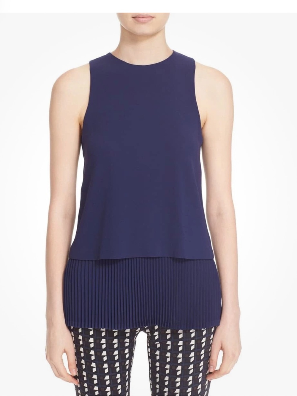Theory Anastaza Blue Accordion Pleated Hem Layer
Sleeveless Top